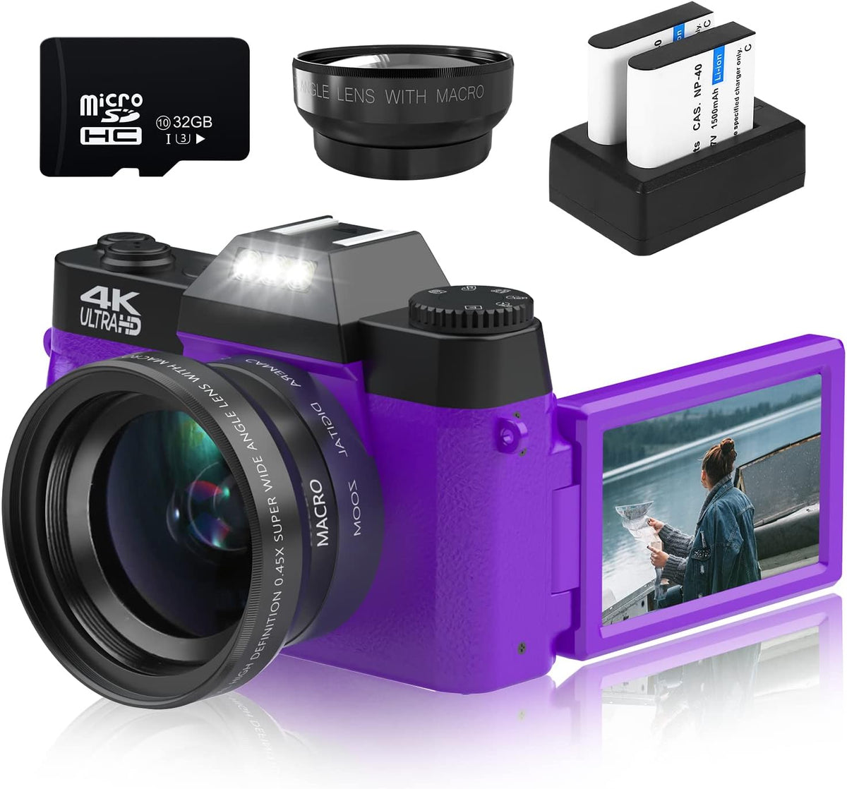 4K Digital Camera 48MP 16X Zoom Flip Screen Autofocus Camcorder Pink B7484