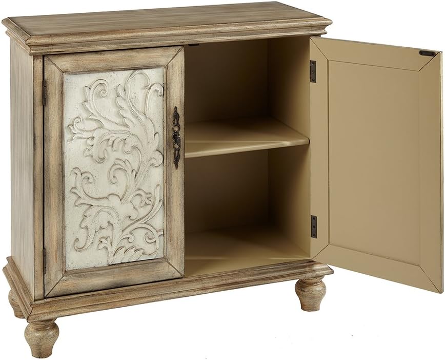 Natural Wood Finish Floral Carved 2-Door Accent Cabinet with Adjustable Shelf H785872