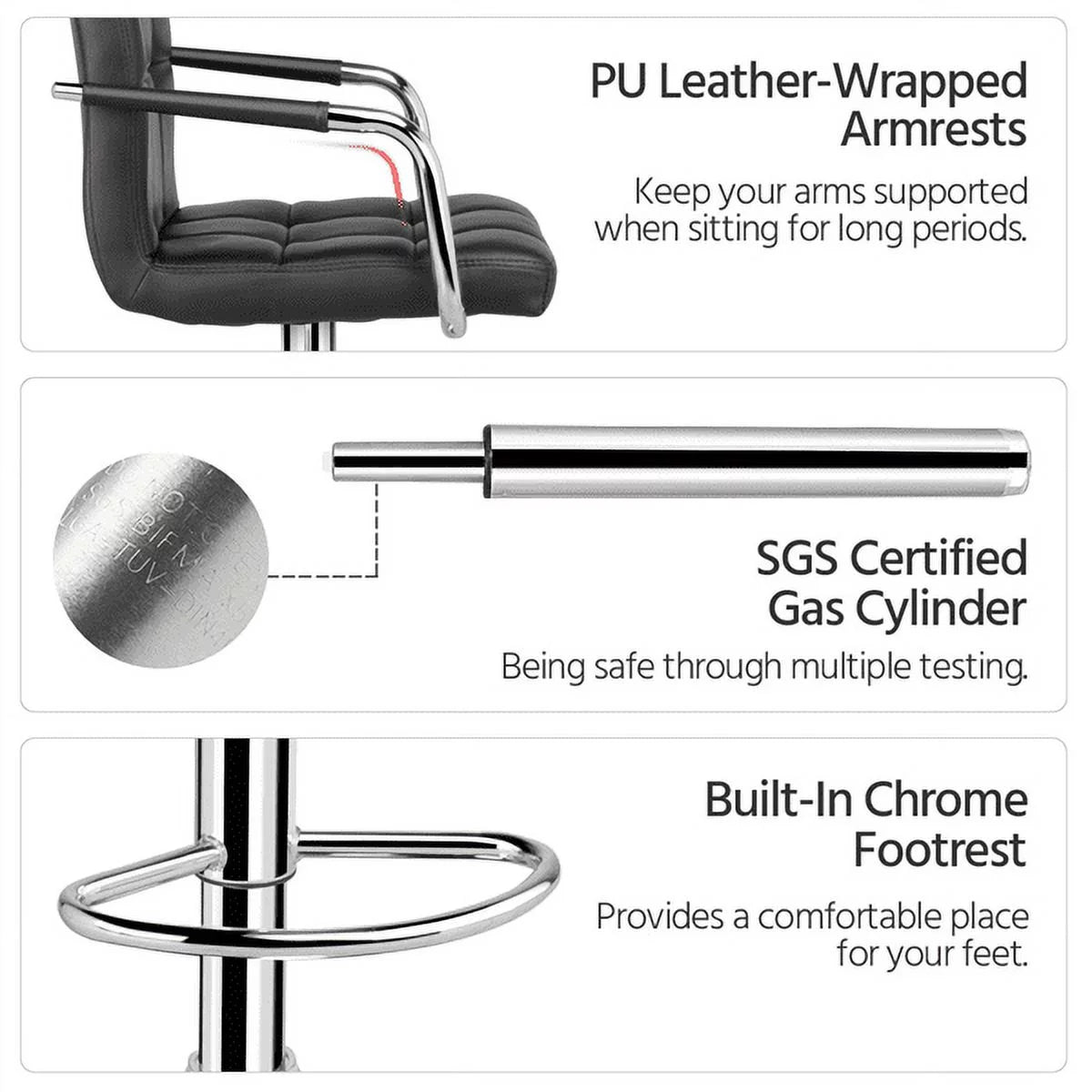 Black Adjustable Swivel Bar Stool Set of 2 E3586