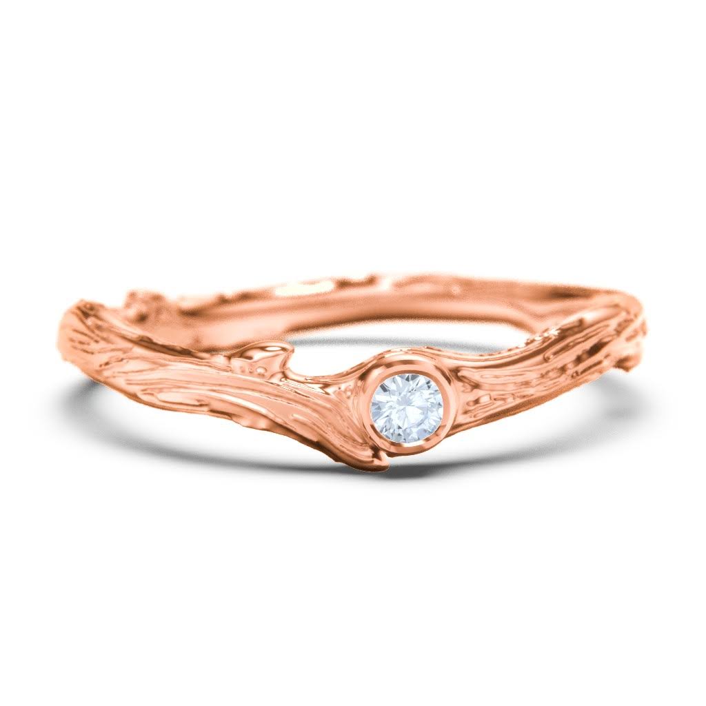 10k Rose Gold Organic Twig Band with Birthstone and Aquamarine Stone Q5071