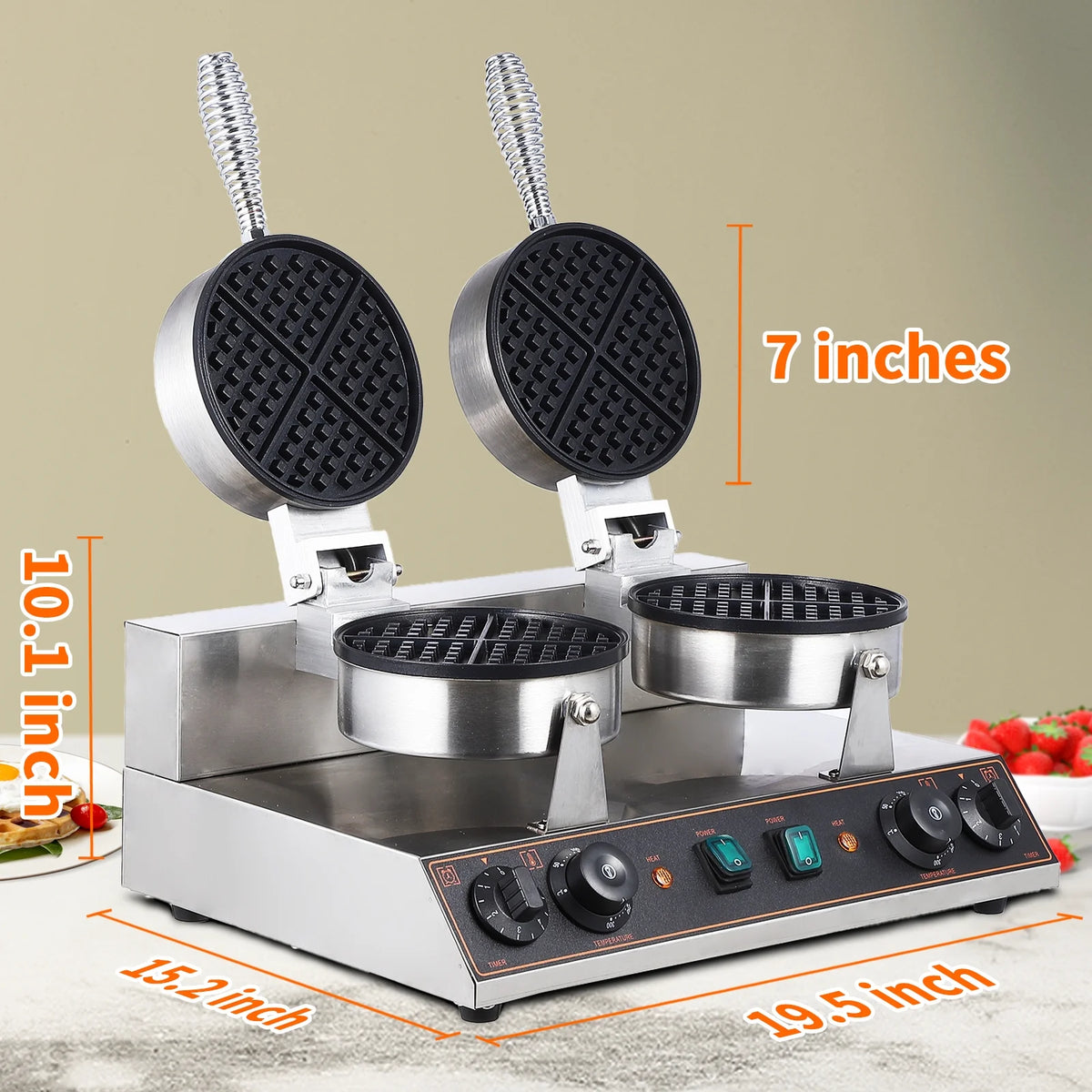 Stainless Steel Double-Ended Waffle Maker with Non-Stick Pan B845926