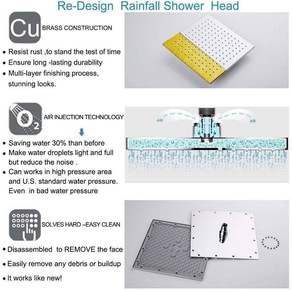 Gold 10 inch Rainfall LED Shower Head with Brass Handheld Shower F430