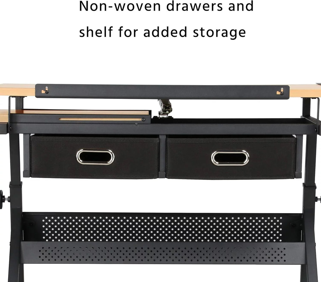 Height Adjustable Drafting Table with 2 Storage Drawers and Stool H7881