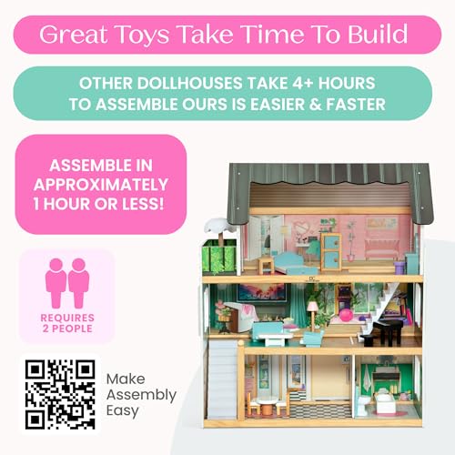 3-Story Dollhouse with 4 Rooms and 16 Accessories C86645