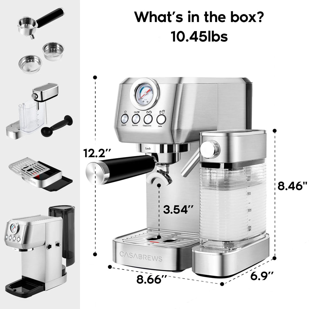 Silver 20 Bar Espresso Machine with Milk Tank T5017