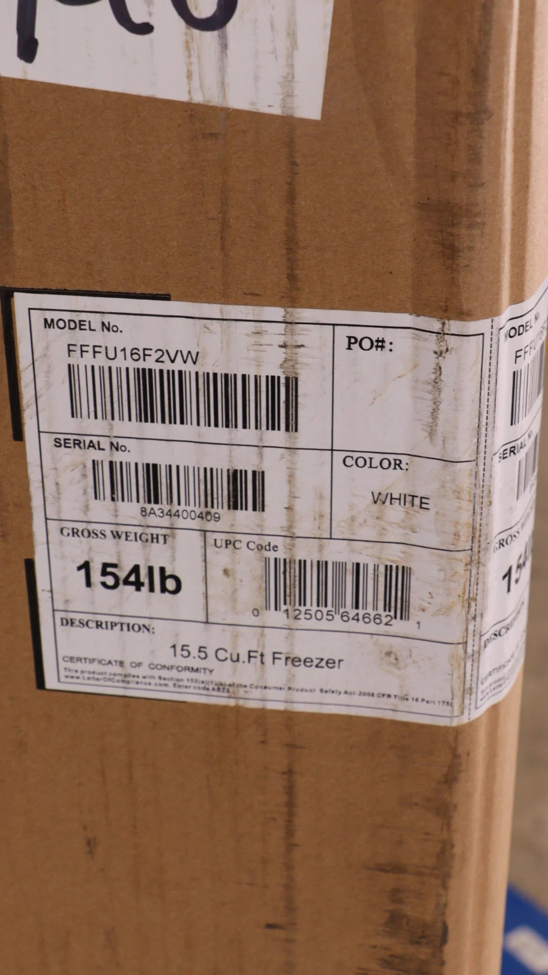 27 in 15.5 cu ft Upright Freezer F80409