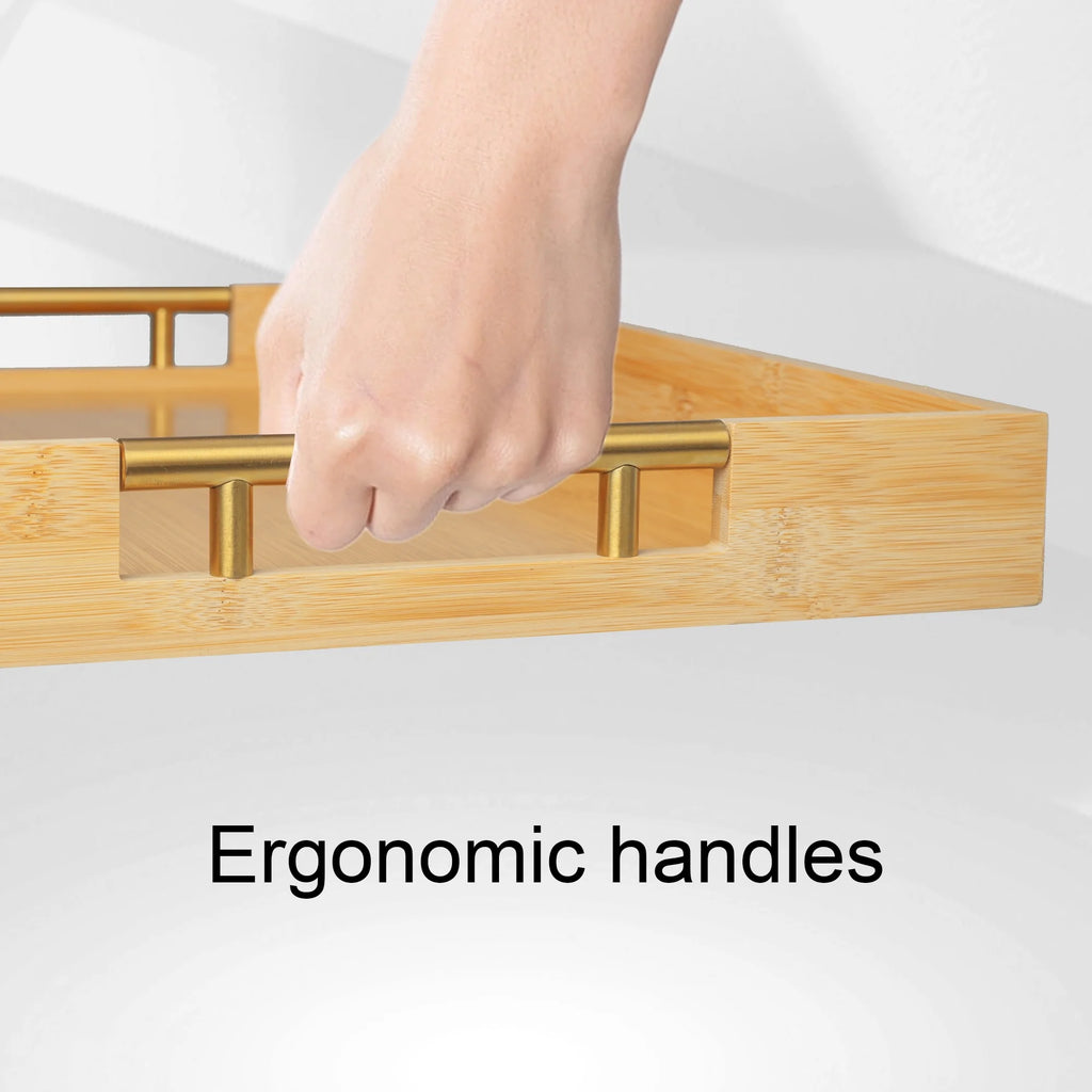 Bamboo Serving Trays with Metal Handles T94299