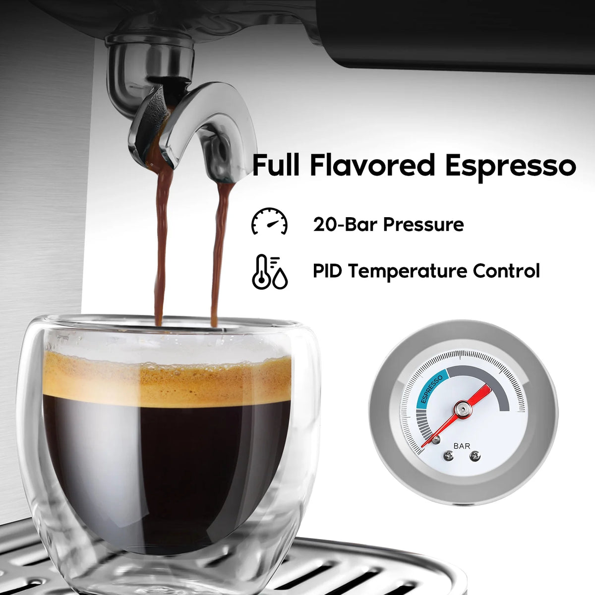 Silver 20 Bar Espresso Machine with Milk Tank T5017