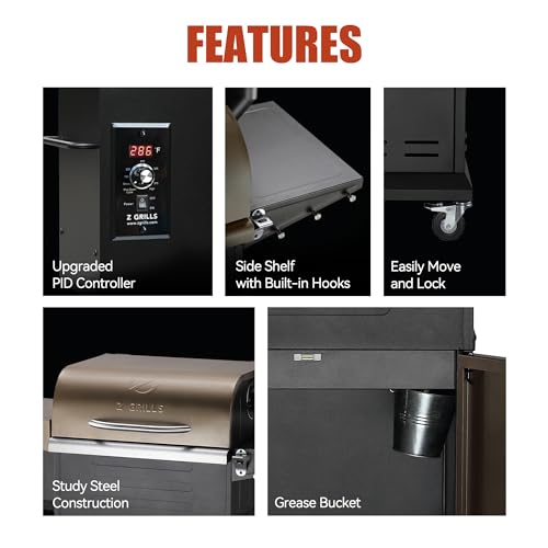 Wood Pellet Grill Smoker with PID Controller, 8-in-1 BBQ Grill, 572 sq in Cooking Area E7329
