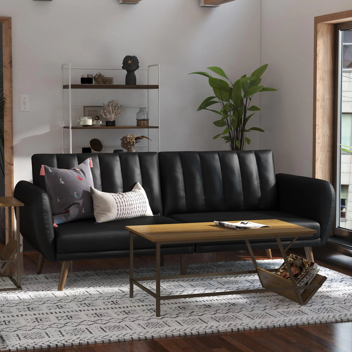 Black Faux Leather Futon Q721
