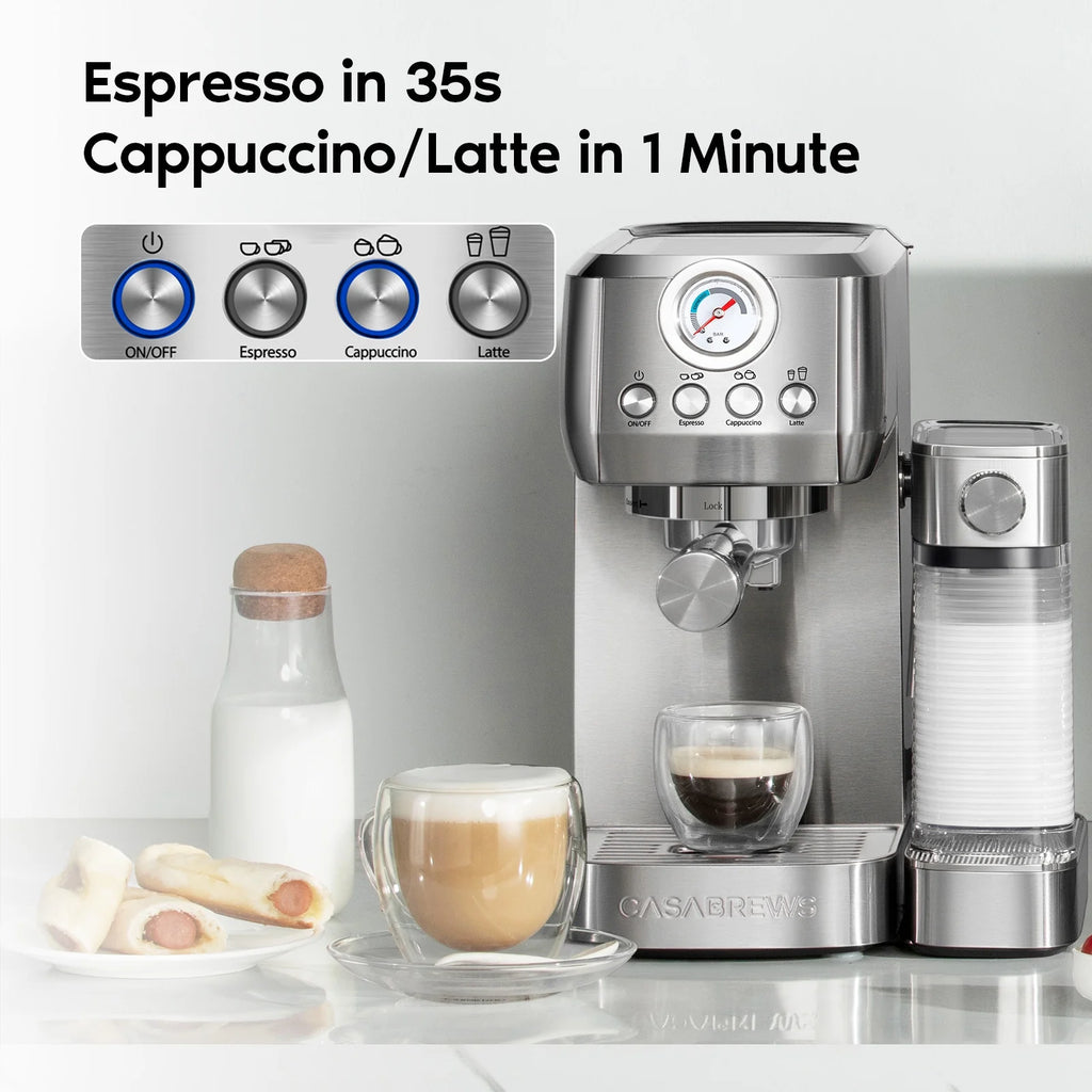 Silver 20 Bar Espresso Machine with Milk Tank T5017
