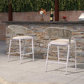 Set of 2 White Aluminum Rattan Barstools with Backrest and Cushion Y259410
