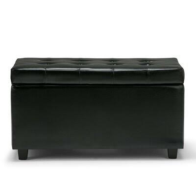 Midnight Black Faux Leather Tufted Rectangle Storage Ottoman L7874