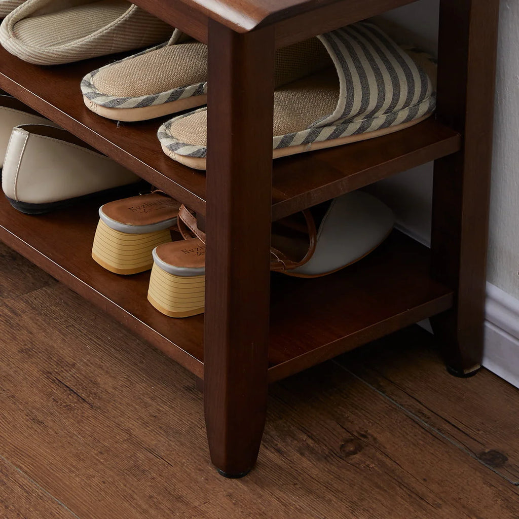 3 Tier Dark Brown Wood Shoe Storage Bench D359969