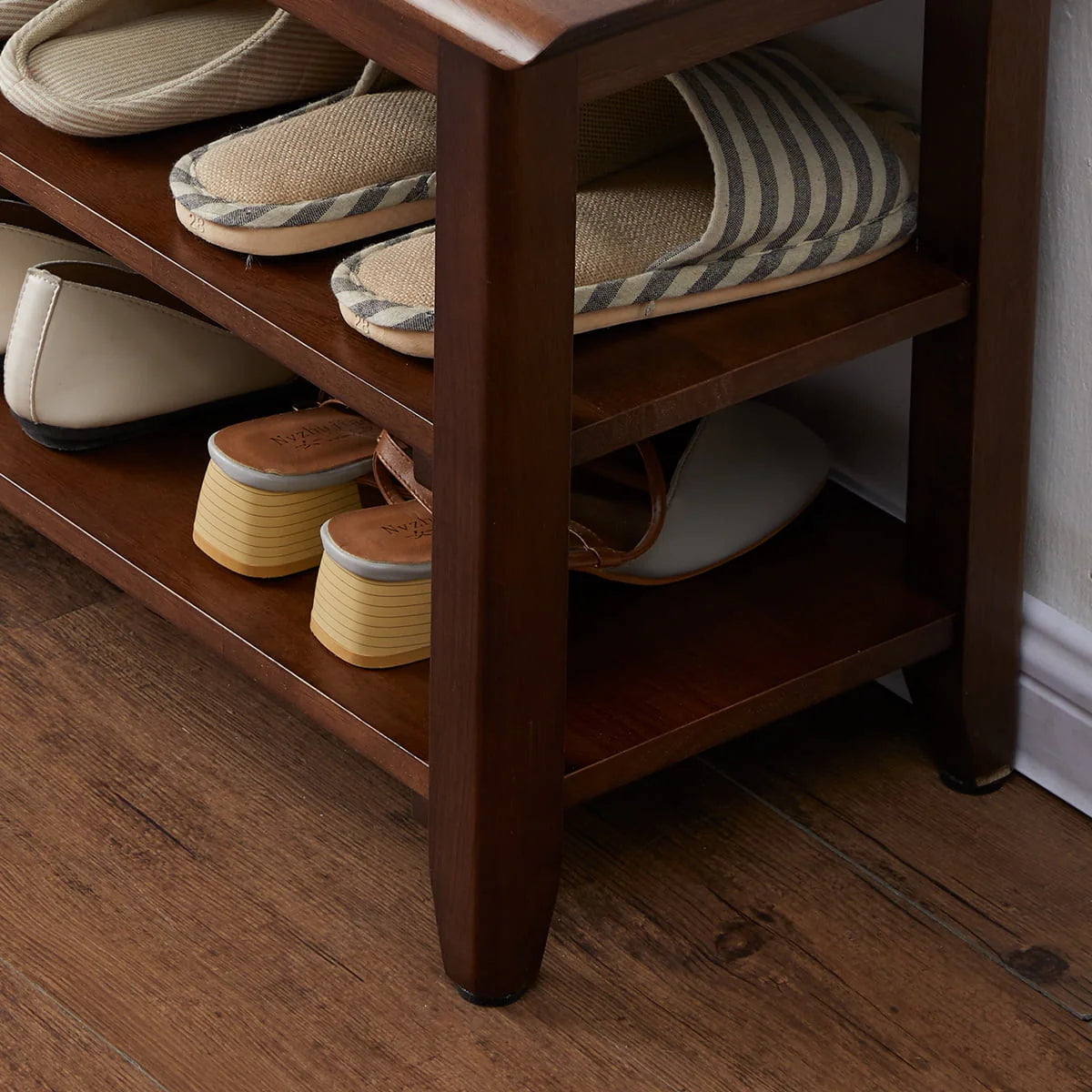 3 Tier Dark Brown Wood Shoe Storage Bench D359969