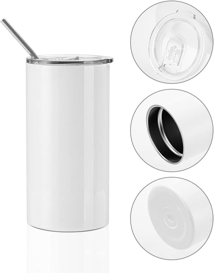 20 OZ White Stainless Steel Tumbler Cups with Lid and Metal Straw 4 Pack Z76983