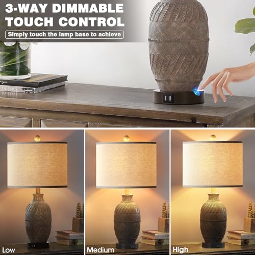 Set of 2 Dimmable Touch Control Table Lamps with USB Ports and AC Outlet B118224