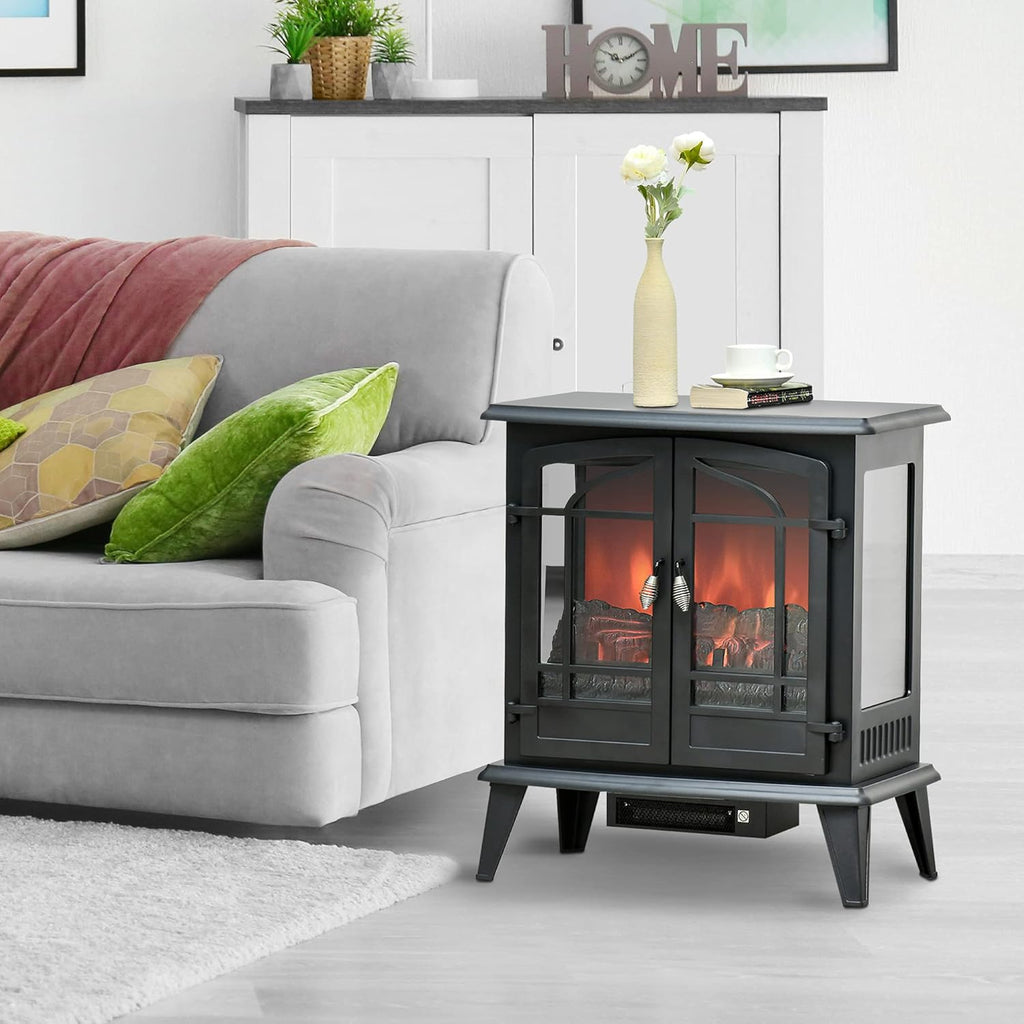 Black Freestanding Electric Fireplace Heater, 1400W W4755