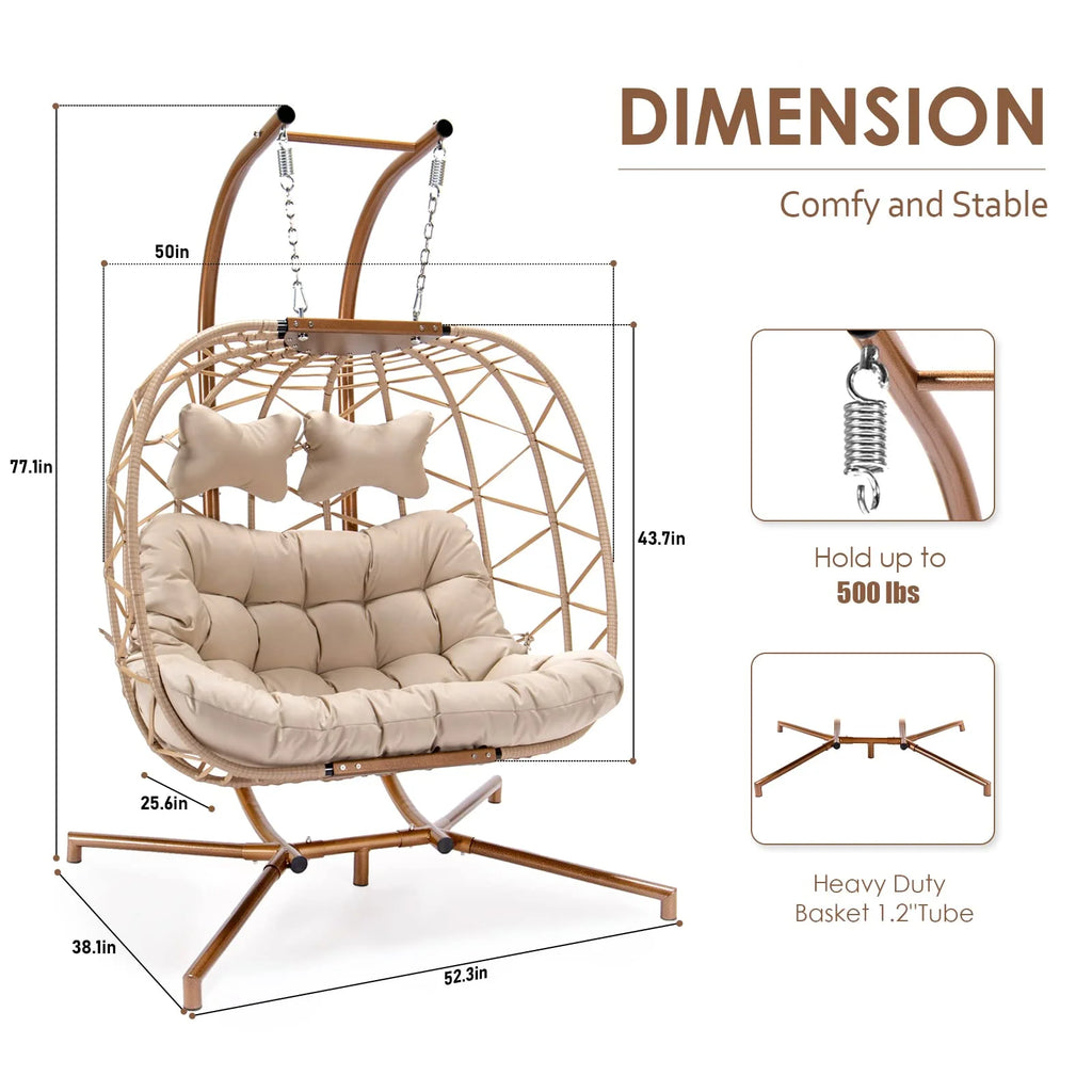 Rattan Double Hanging Swing Egg Chair with Stand V258