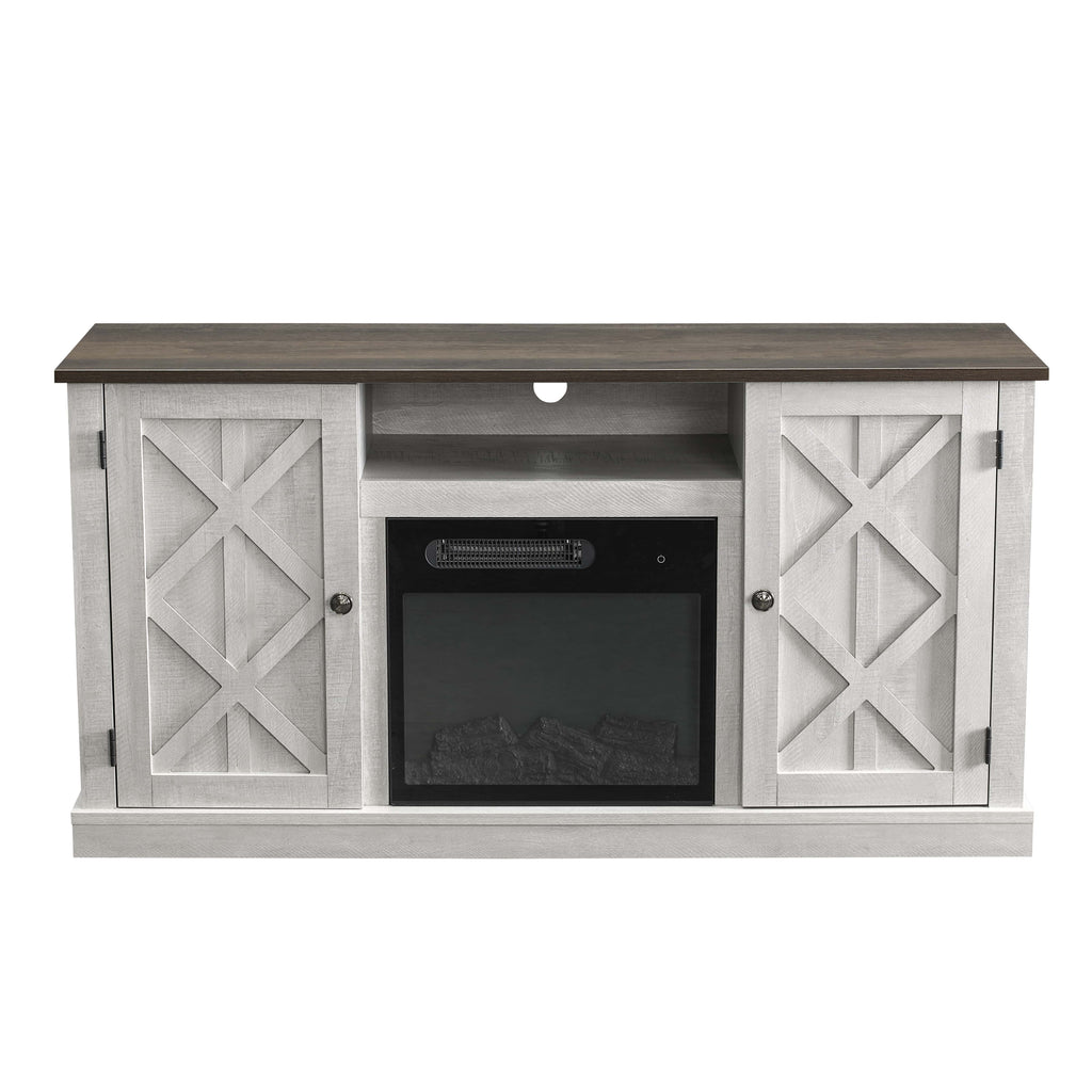 White TV Stand with Electric Fireplace D69463