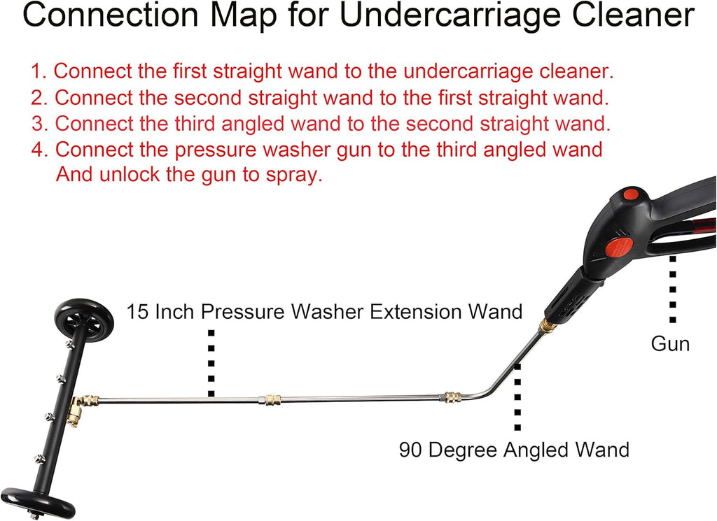 16 Inch Underbody Car Wash Water Broom with 3 Pieces Extension Wand, 4000 PSI V23734