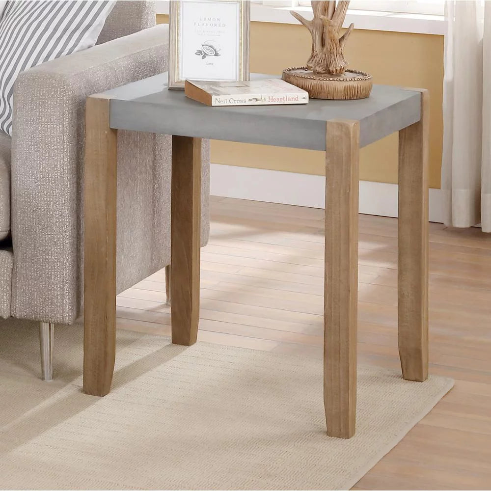 21" Square Faux Concrete and Wood End Table O6726