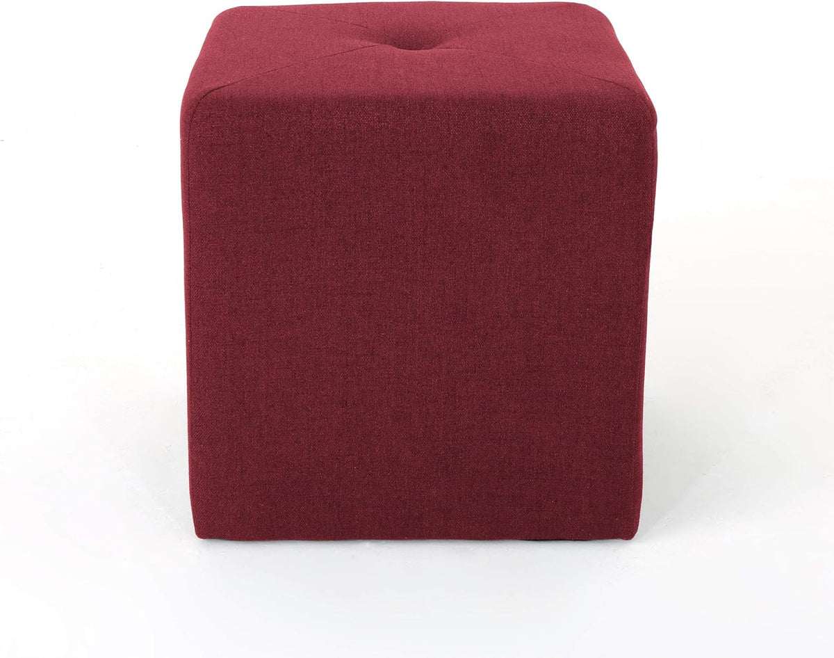 Deep Red Fabric Square Ottoman Pack of 2 Z8550