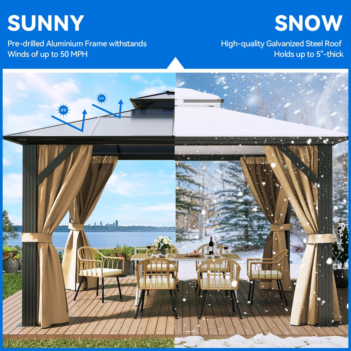 12x14FT Hard-Top Double Roof Gazebo with Netting and Curtains Aluminum Frame F262