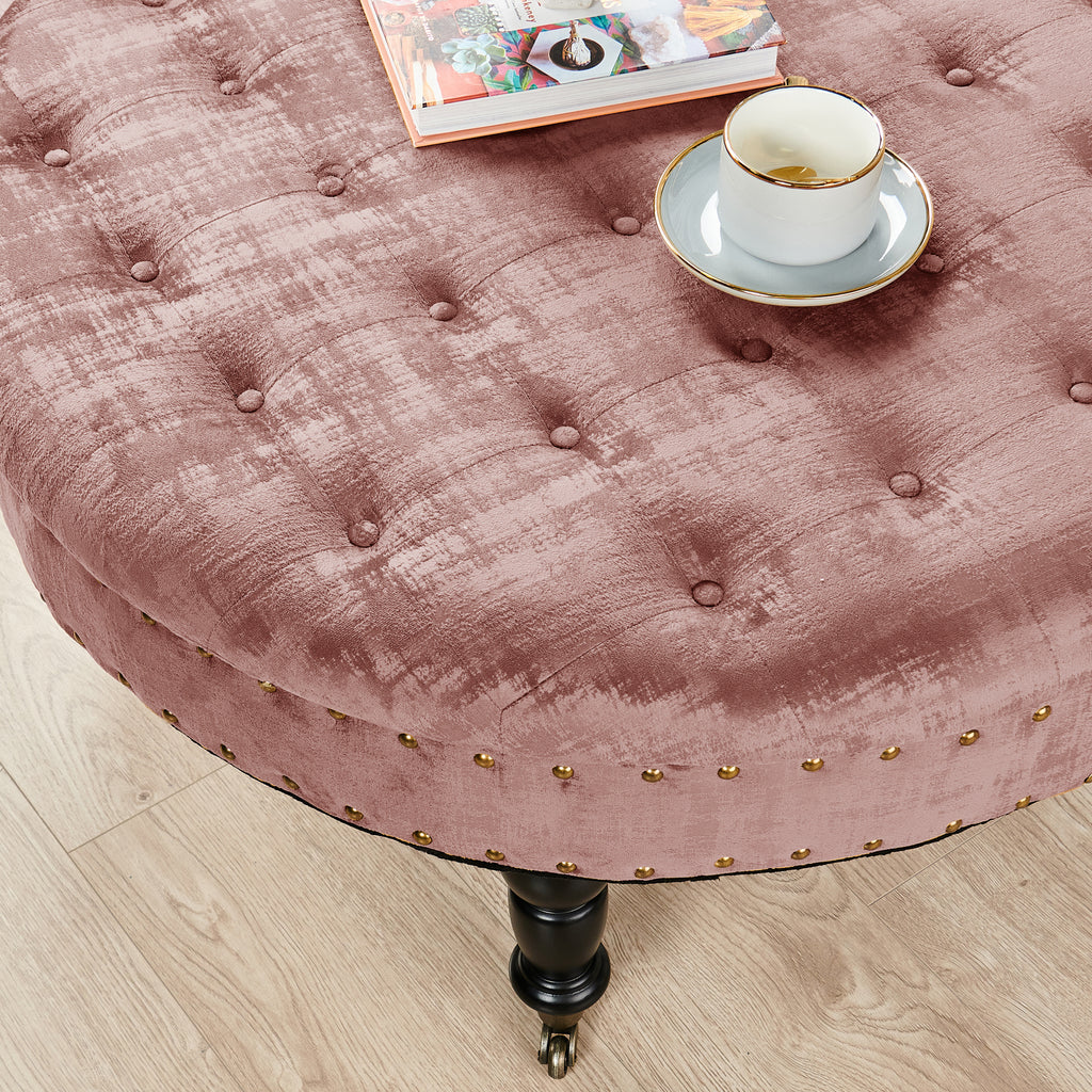Textured Velvet Round Ottoman I704