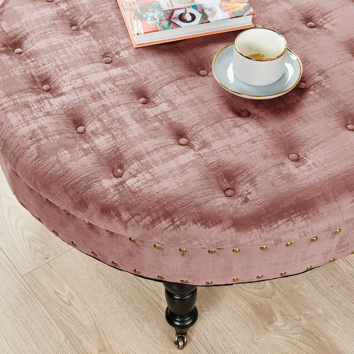 Textured Velvet Round Ottoman I704