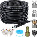 Sewer Jetter Kit for Pressure Washer 50FT, 5800PSI Drain Cleaner Hose 1/4 Inch NPT, Rotating Sewer Jetting Nozzle, Waterproof Tape Pack of 2 F9166