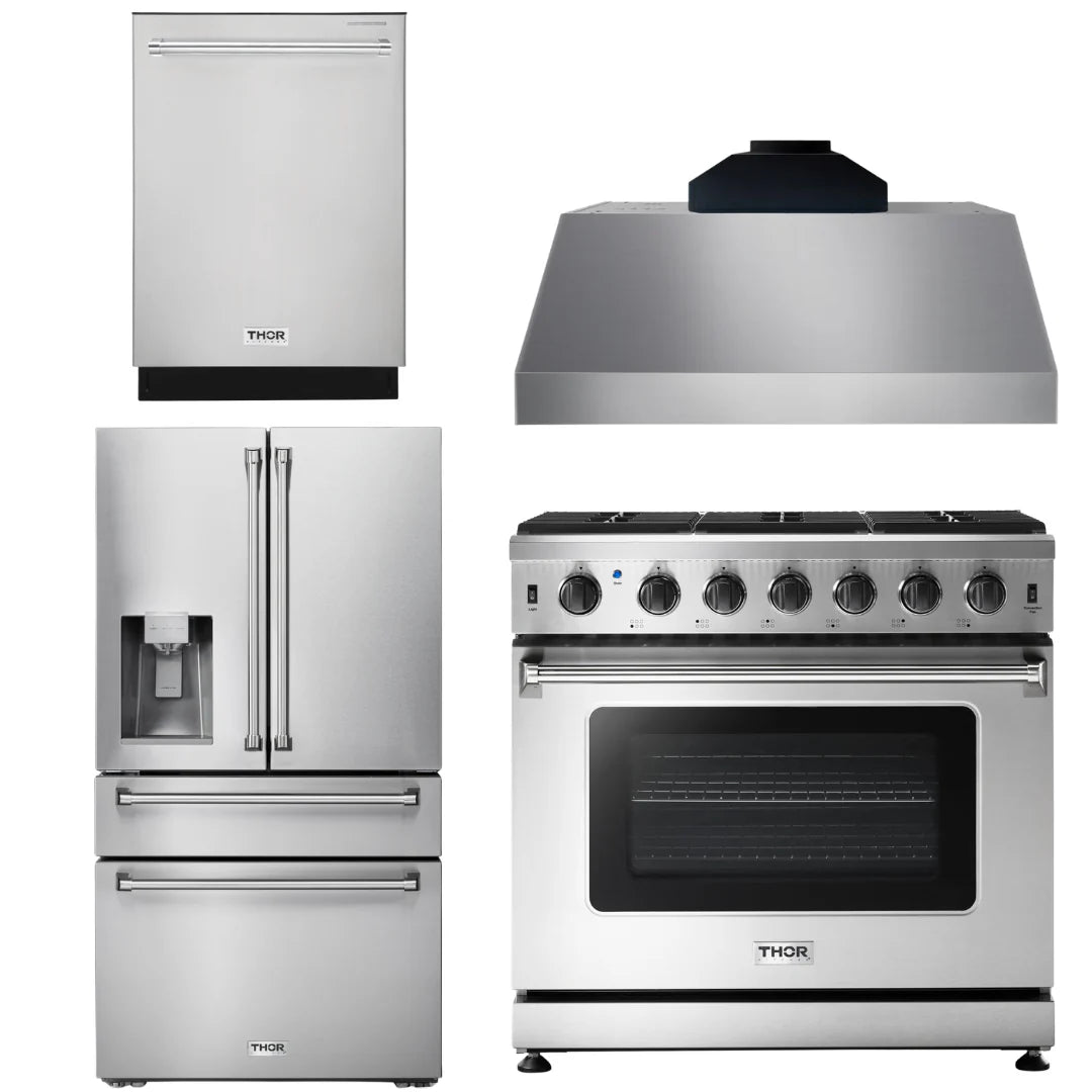 36 Propane Gas Range, Range Hood, Refrigerator, Dishwasher S44319