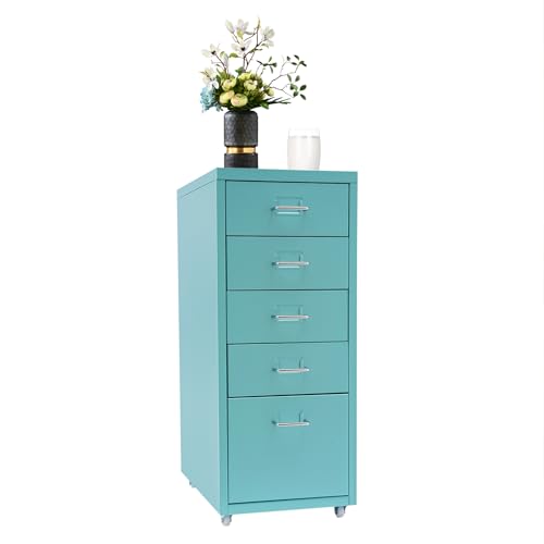 Grey Metal 5 Drawers File Storage Cabinet with Wheels S813545