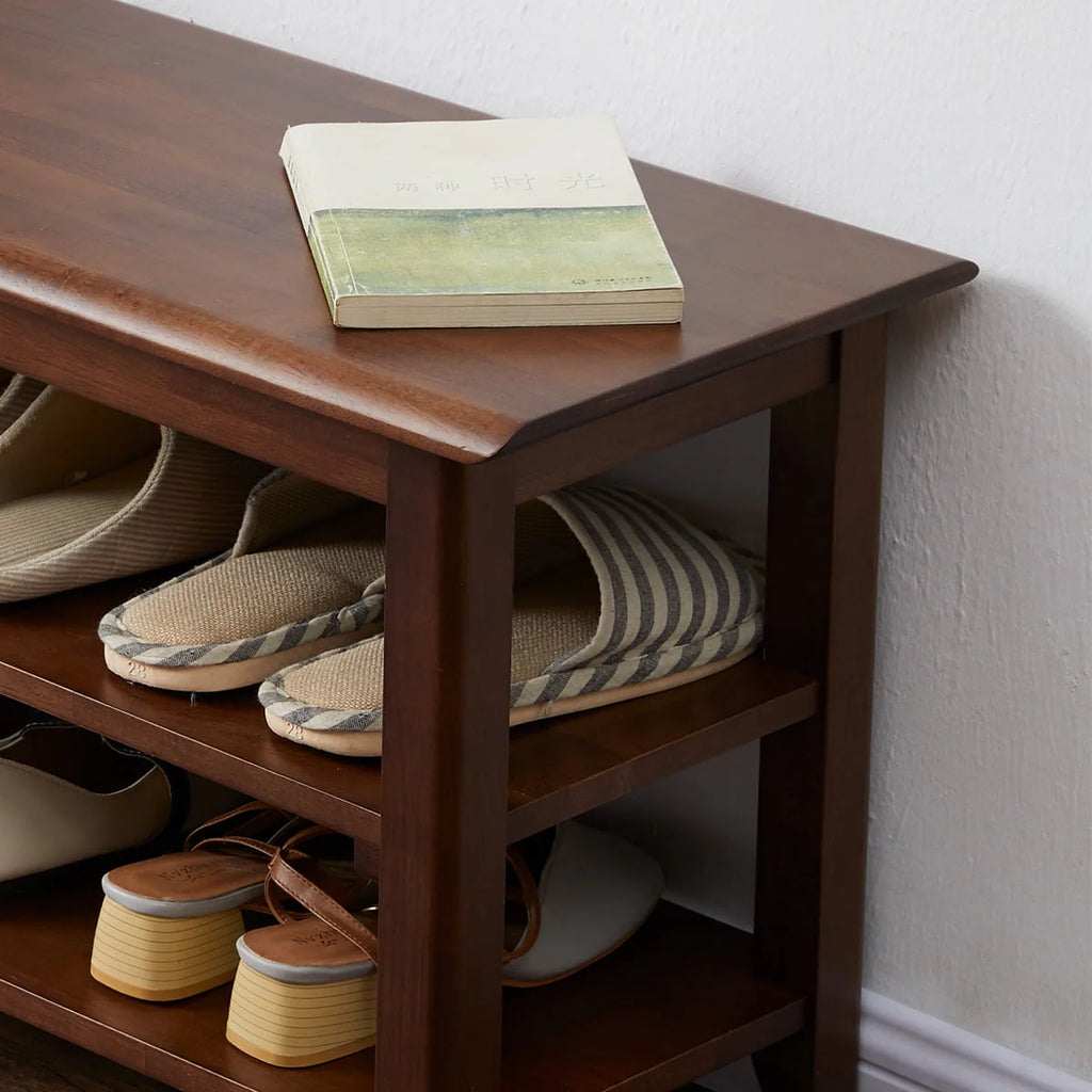 3 Tier Dark Brown Wood Shoe Storage Bench D359969