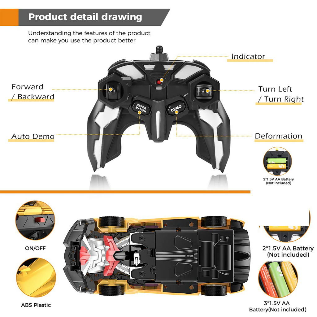 2-in-1 Transform Robot RC Racing Car, 2.4Ghz 1:18 Scale Y3235