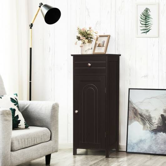 Brown Wooden Floor Cabinet with Drawer and Shelf J16252