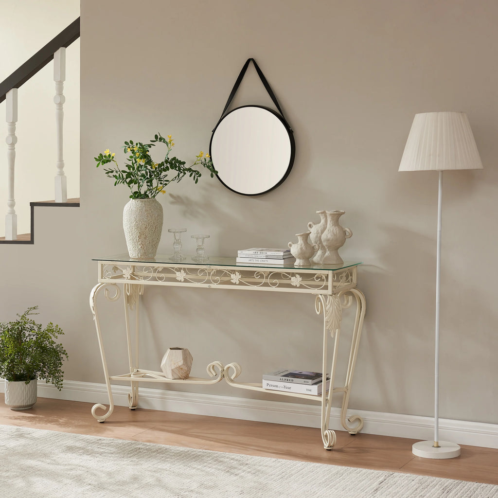 Glass and Metal Console Table with Storage K13337