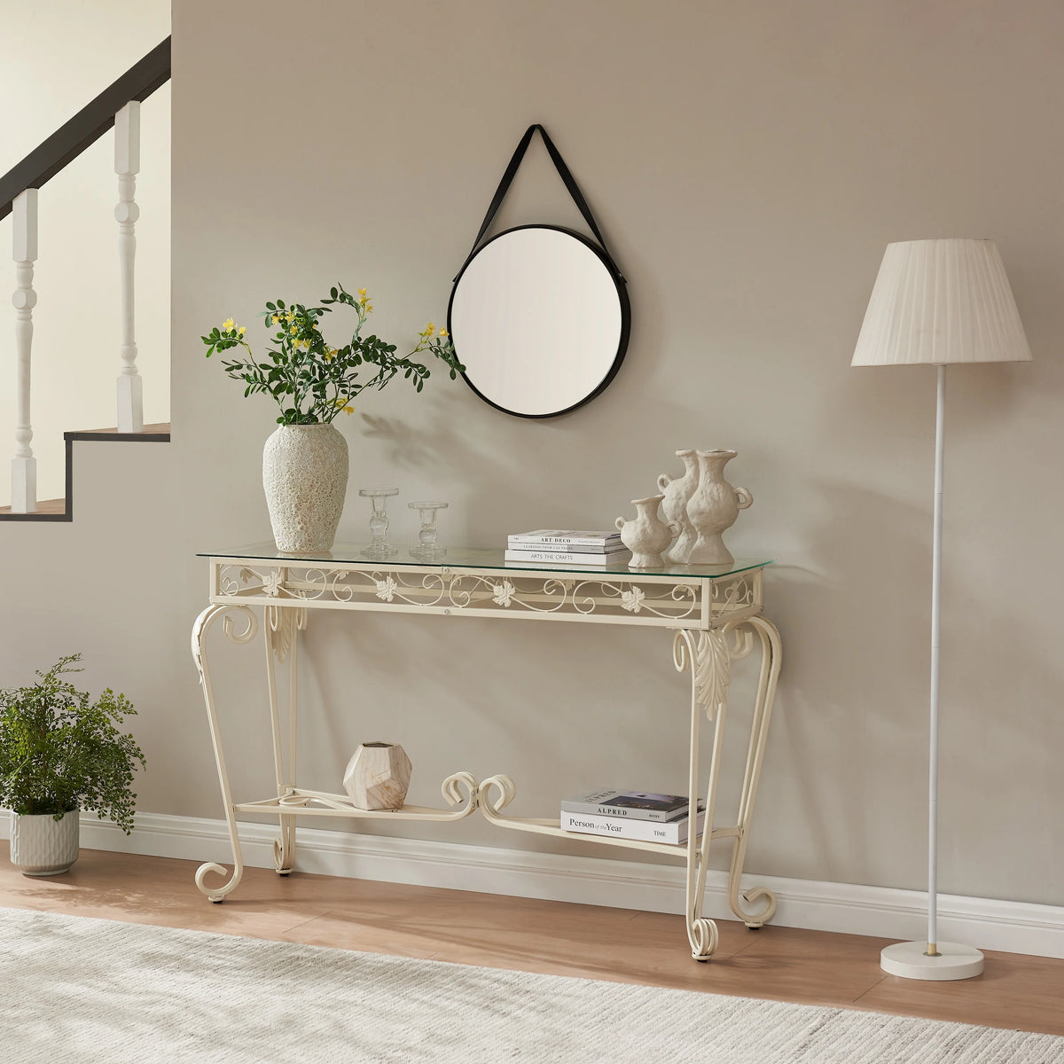 Glass and Metal Console Table with Storage K13337