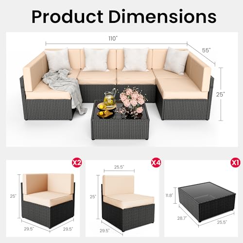 7 Pieces Wicker Patio Sectional Sofa Set with Coffee Table K58235