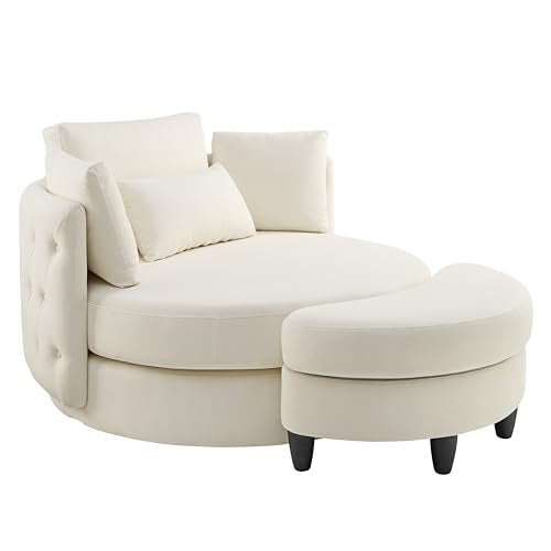 Oversized Velvet Swivel Barrel Chair with Ottoman and 4 Pillows I482