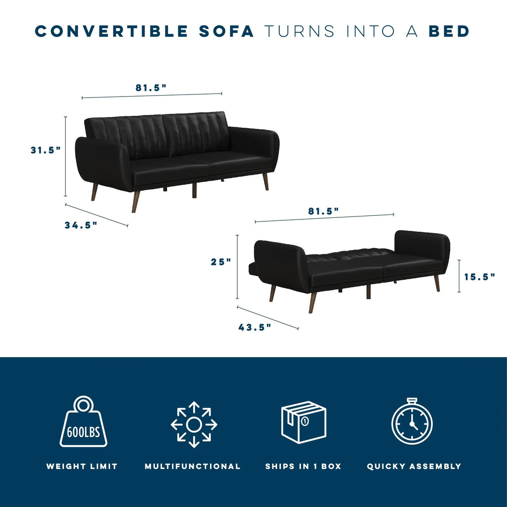 Black Faux Leather Futon Q721