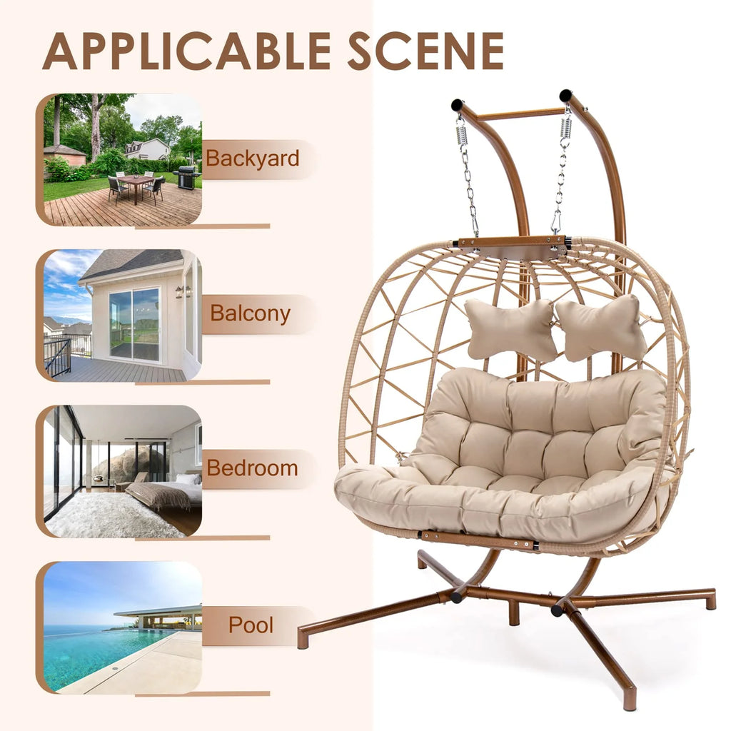 Rattan Double Hanging Swing Egg Chair with Stand V258