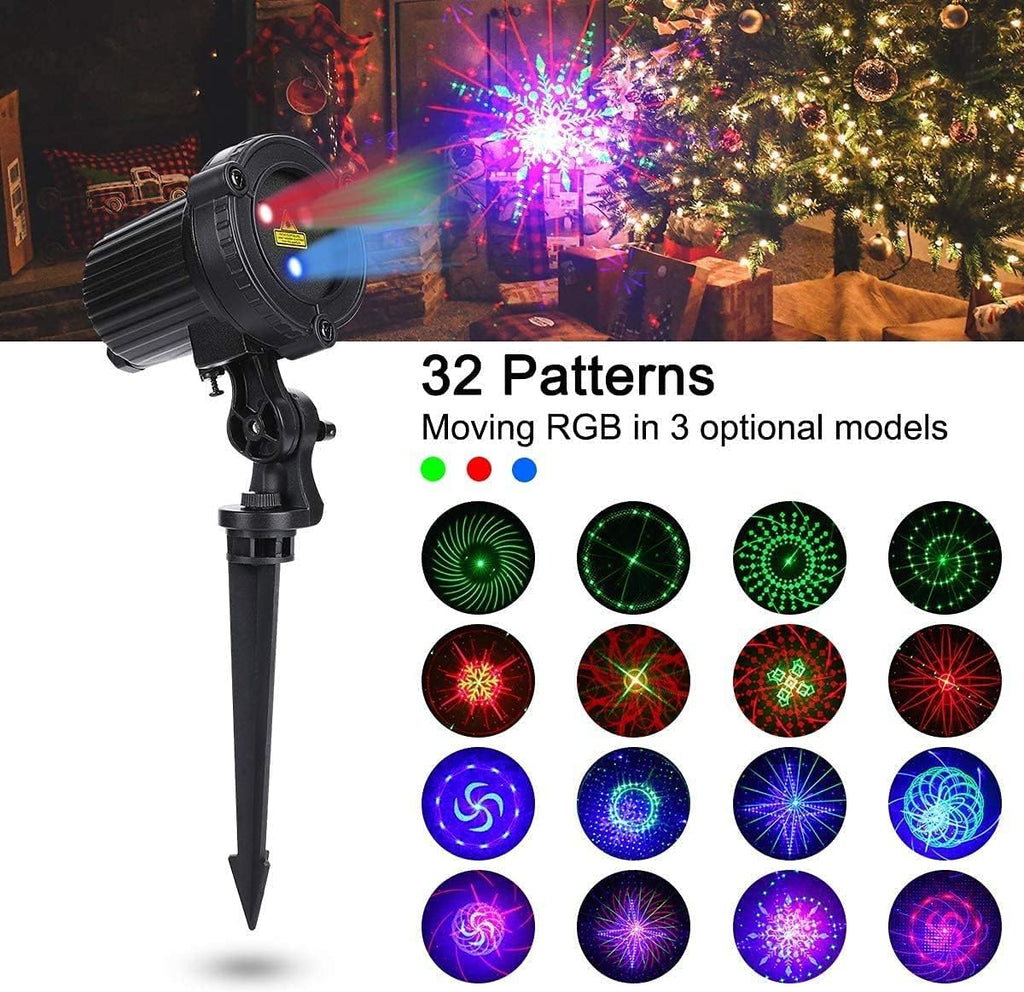 Christmas Projection Lights Outdoor Projector RGB 32 Motion Patterns Waterproof IP65 with Remote & Timer Z994