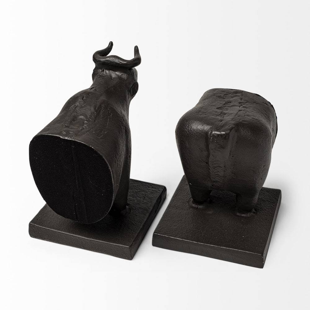 Black Cast Aluminum Bull Bookends Set of 2 D34466