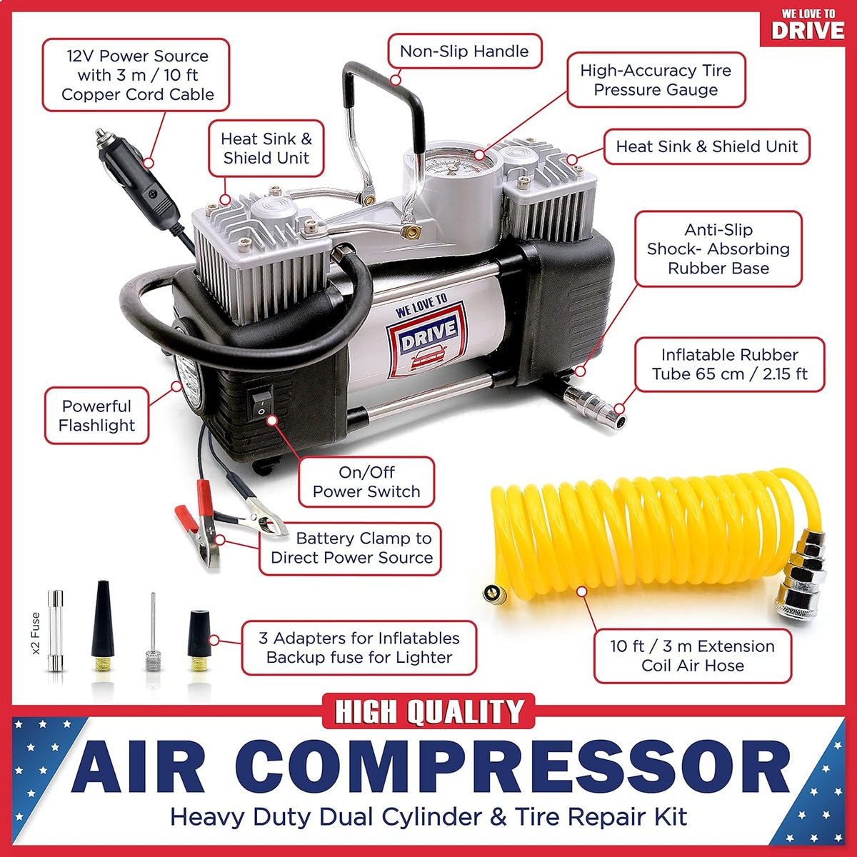 12V DC Portable Air Compressor Tire Inflator with 150 PSI Gauge & Carry Case X242184