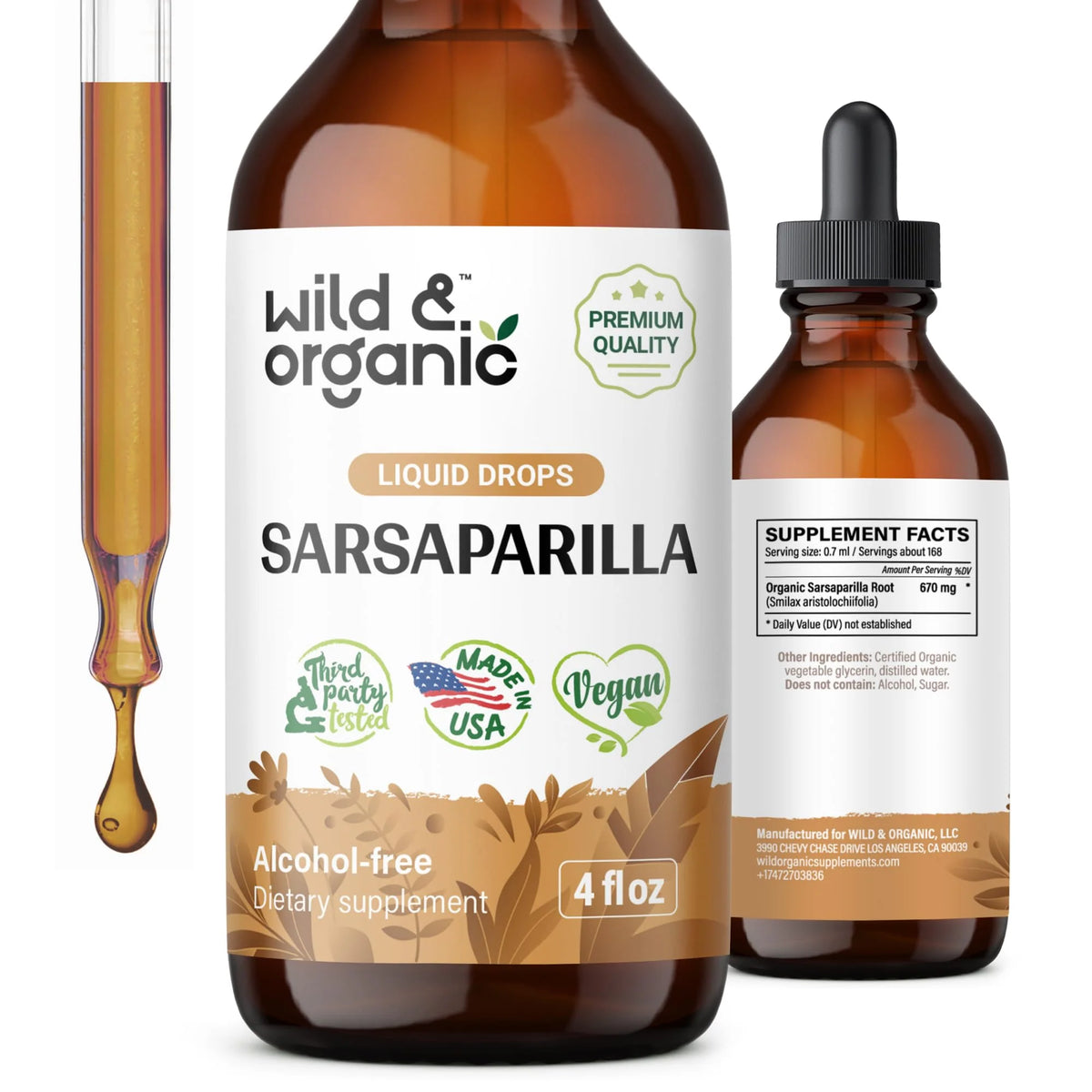 Organic Sarsaparilla Root Liquid Drops 4 fl oz S192