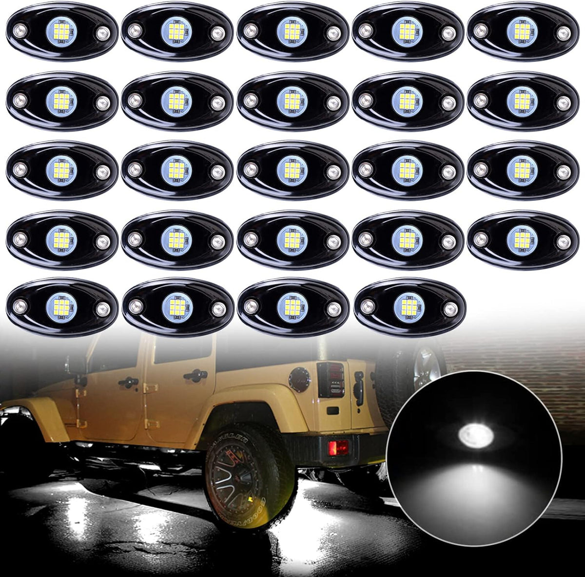 24 Pods LED Neon Underglow Light Waterproof Rock Light Kits 9W 800LM Y600419