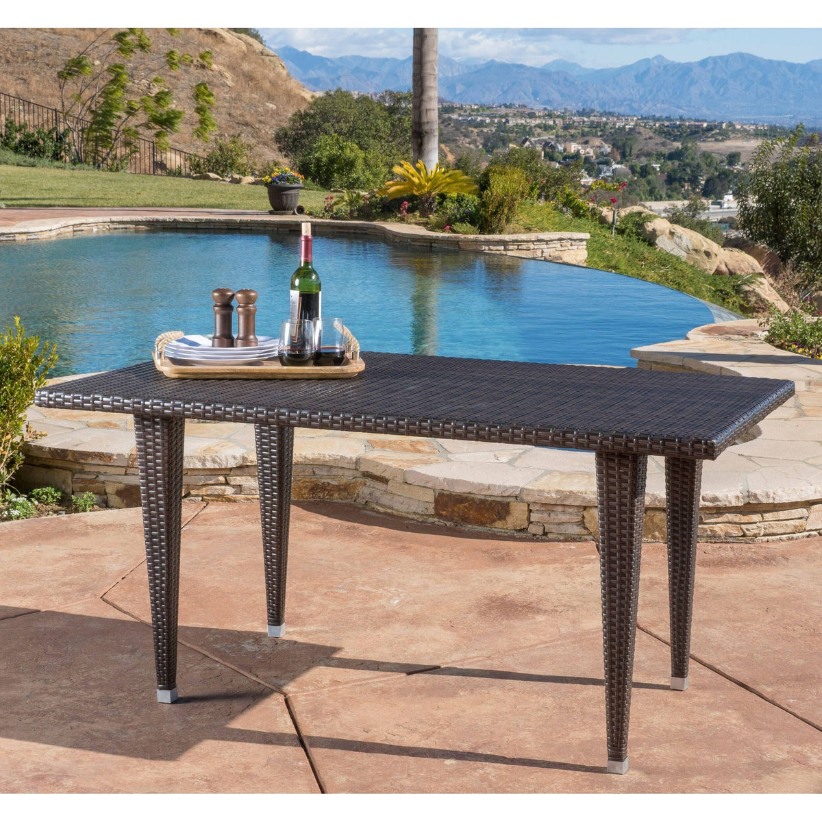 Rectangle Wicker Table Multi Brown X984