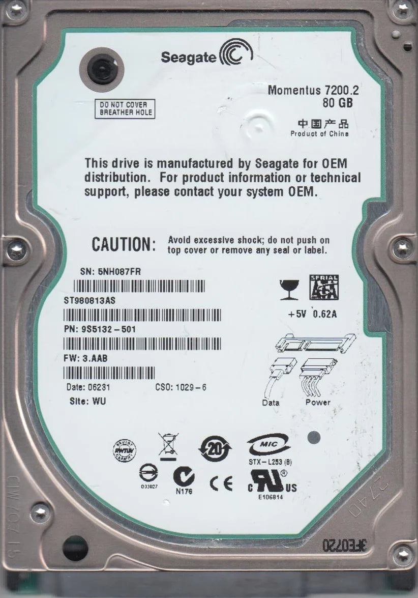 80GB SATA 2.5 Hard Drive B619349