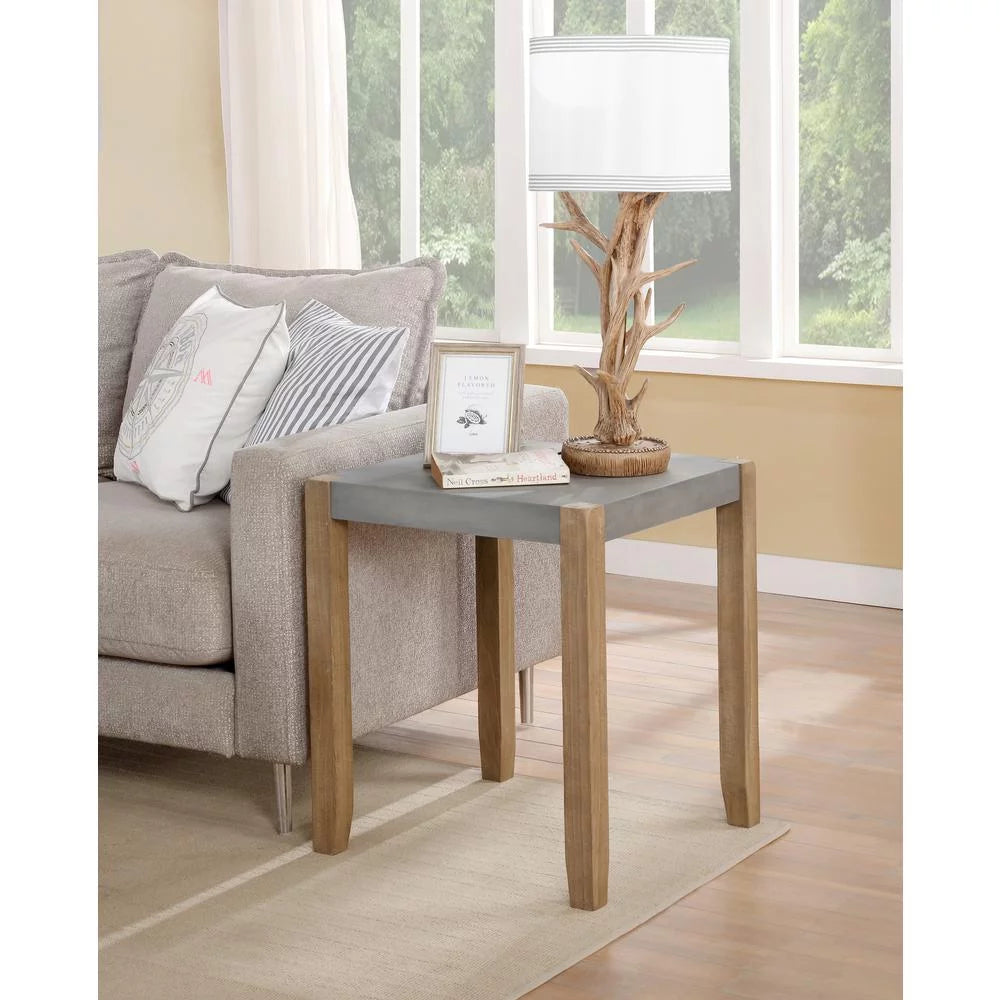 21" Square Faux Concrete and Wood End Table O6726